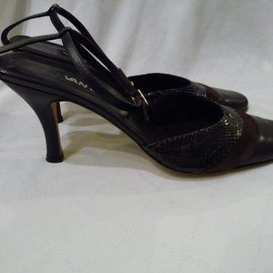VAN ELI  90s BROWN REPTILE  GENUINE LEATHER ANKLE STRAPS HEEL SANDALS SIZE11.5